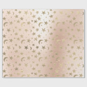Elegant Golden Stars en Moon Faux Pink Rose Blush Cadeaupapier (Vlak)
