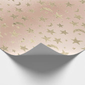 Elegant Golden Stars en Moon Faux Pink Rose Blush Cadeaupapier (Hoek)