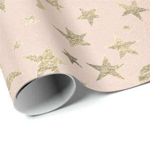Elegant Golden Stars en Moon Faux Pink Rose Blush Cadeaupapier