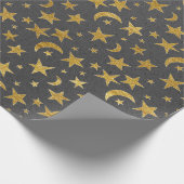 Elegant Golden Stars en Moon Gray Kraft Cadeaupapier (Hoek)