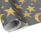 Elegant Golden Stars en Moon Gray Kraft Cadeaupapier (Rol Hoek)