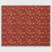 Elegant Golden Stars en Moon Red Paper Kraft Cadeaupapier (Vlak)