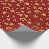 Elegant Golden Stars en Moon Red Paper Kraft Cadeaupapier (Hoek)