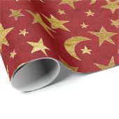 Elegant Golden Stars en Moon Red Paper Kraft Cadeaupapier (Rol Hoek)
