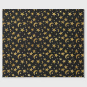 Elegant Golden Stars en Moon Wrapping Paper Cadeaupapier (Vlak)