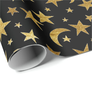 Elegant Golden Stars en Moon Wrapping Paper Cadeaupapier