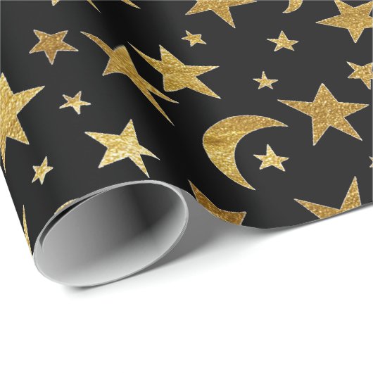 Elegant Golden Stars en Moon Wrapping Paper Cadeaupapier (Rol Hoek)