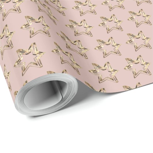 Elegant Golden Stars Kerstroze Rose Gold Cadeaupapier (Rol Hoek)