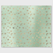 Elegant Golden Stars Mint Green Champaigne Cadeaupapier (Vlak)