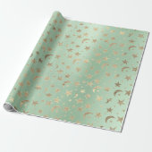 Elegant Golden Stars Mint Green Champaigne Cadeaupapier (Uitgerold)