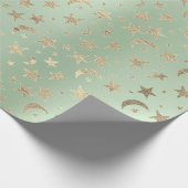 Elegant Golden Stars Mint Green Champaigne Cadeaupapier (Hoek)