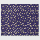 Elegant Golden Stars Moon Blue Navy Champaigne Cadeaupapier (Vlak)