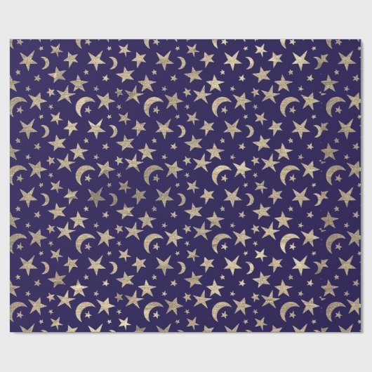 Elegant Golden Stars Moon Blue Navy Champaigne Cadeaupapier (Vlak)