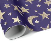 Elegant Golden Stars Moon Blue Navy Champaigne Cadeaupapier (Rol Hoek)