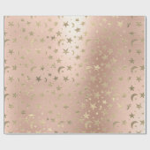Elegant Golden Stars Moon Roos Pink Champaigne Cadeaupapier (Vlak)