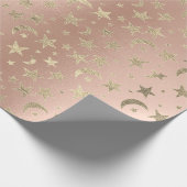 Elegant Golden Stars Moon Roos Pink Champaigne Cadeaupapier (Hoek)