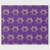 Elegant Golden Stars Patroon Kerst Paarse Cadeaupapier (Vlak)