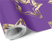 Elegant Golden Stars Patroon Kerst Paarse Cadeaupapier (Rol Hoek)