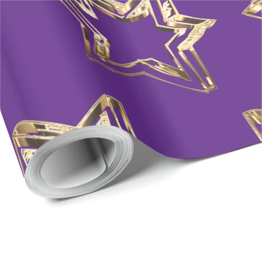 Elegant Golden Stars Patroon Kerst Paarse Cadeaupapier (Rol Hoek)