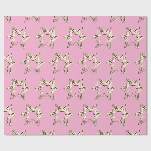 Elegant Golden Stars Pattern Roze Kerstmis Cadeaupapier (Vlak)