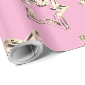 Elegant Golden Stars Pattern Roze Kerstmis Cadeaupapier (Rol Hoek)