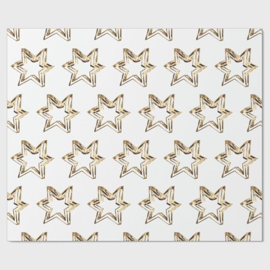 Elegant Golden Stars Pattern White Kerstmis Cadeaupapier (Vlak)