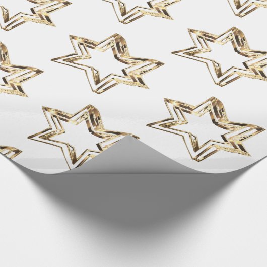 Elegant Golden Stars Pattern White Kerstmis Cadeaupapier (Hoek)