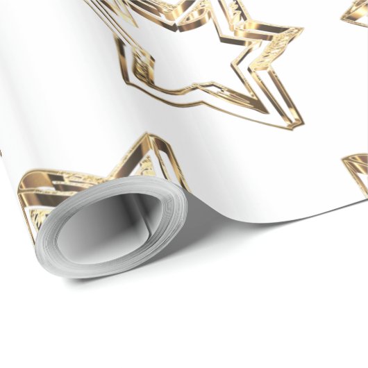 Elegant Golden Stars Pattern White Kerstmis Cadeaupapier (Rol Hoek)