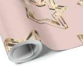 Elegant Golden Stars Roze kerstRoos Gold Cadeaupapier (Rol Hoek)