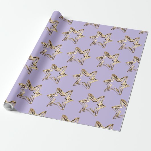 Elegant Golden Stars Zacht Paarse Kerstmis Cadeaupapier (Uitgerold)