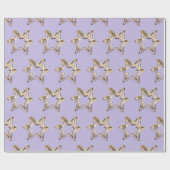 Elegant Golden Stars Zacht Paarse Kerstmis Cadeaupapier (Vlak)