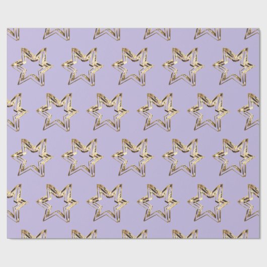 Elegant Golden Stars Zacht Paarse Kerstmis Cadeaupapier (Vlak)