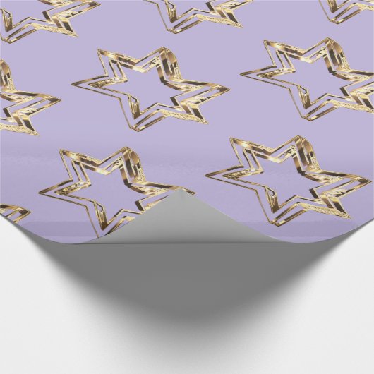 Elegant Golden Stars Zacht Paarse Kerstmis Cadeaupapier (Hoek)