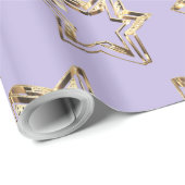 Elegant Golden Stars Zacht Paarse Kerstmis Cadeaupapier (Rol Hoek)