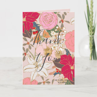 Elegant Golden Strokes Colorful Winter Floral Bedankkaart