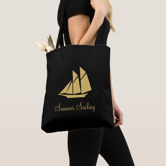 Elegant Golden Summer Sailing Yacht Tote Bag (Dichtbij)