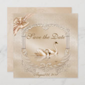 Elegant Golden Swans Formal Save the Date (Voorkant / Achterkant)