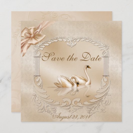 Elegant Golden Swans Formal Save the Date (Voorkant / Achterkant)