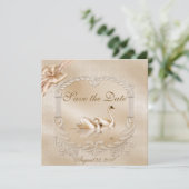 Elegant Golden Swans Formal Save the Date (Staand voorkant)