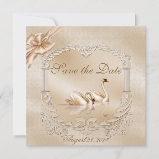 Elegant Golden Swans Formal Save the Date (Voorkant)