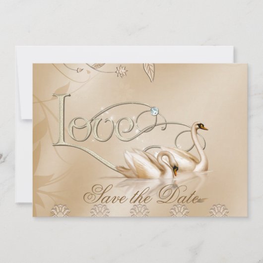 Elegant Golden Swans Formal Save the Date (Voorkant)