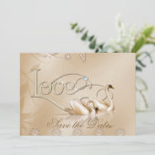 Elegant Golden Swans Formal Save the Date (Staand voorkant)