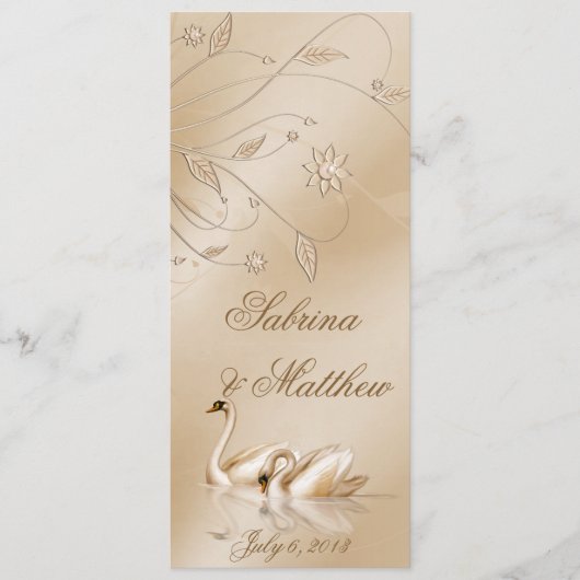 Elegant Golden Swans Formal Wedding Programme Pray Programmakaart (Voorkant)
