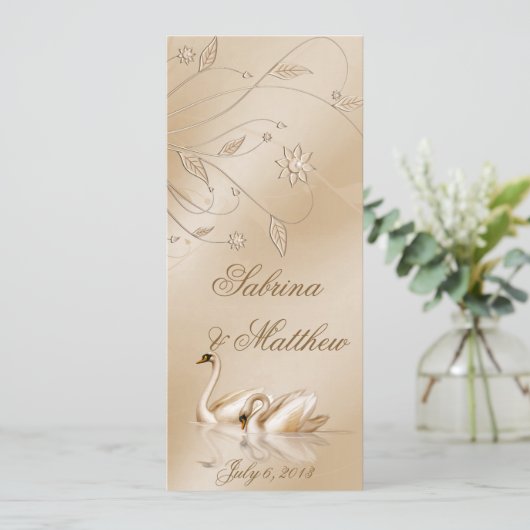 Elegant Golden Swans Formal Wedding Programme Pray Programmakaart (Staand voorkant)