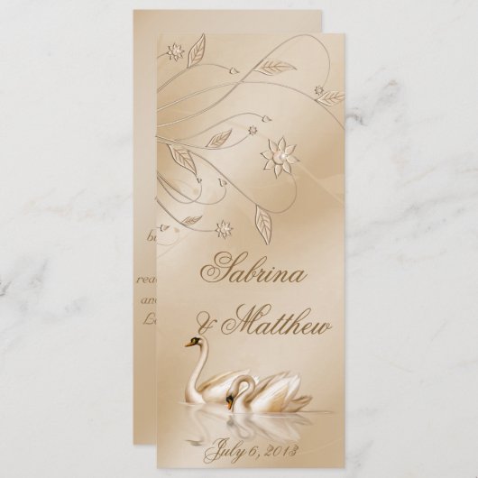 Elegant Golden Swans Formal Wedding Programme Pray Programmakaart (Voorkant / Achterkant)