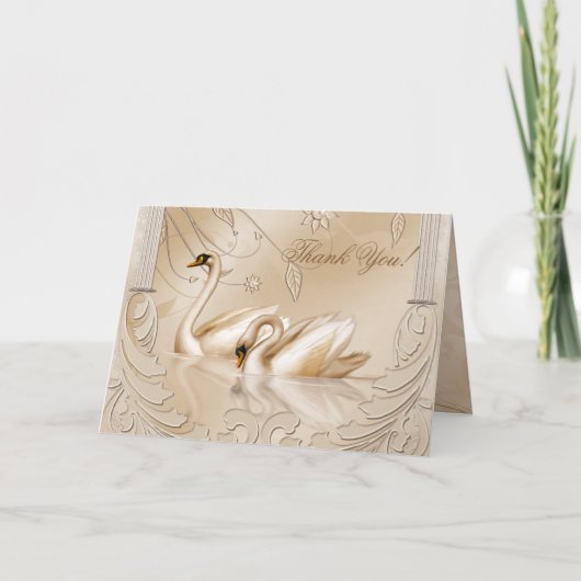 Elegant Golden Swans Formele Dank u kaart (Voorkant)