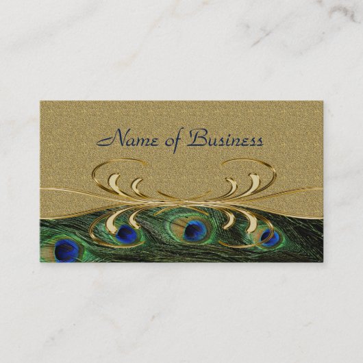 Elegant Golden Swirl Peacock Feathers Appointment Afsprakenkaartje (Voorkant)