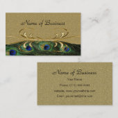 Elegant Golden Swirl Peacock Feathers dubbelzijdig Visitekaartje (Voorkant / Achterkant)