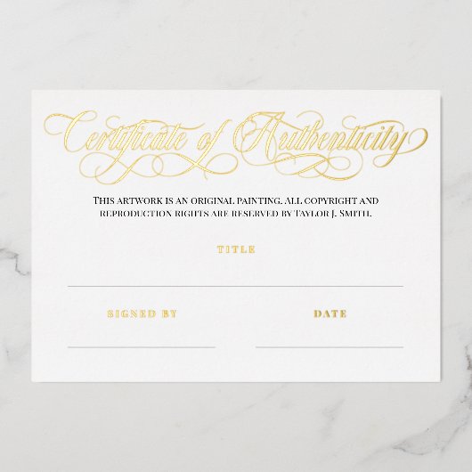 Elegant Golden Swirls Certificate of Authenticity Folie Uitnodiging (Voorkant)