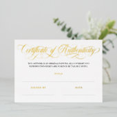 Elegant Golden Swirls Certificate of Authenticity Folie Uitnodiging (Staand Voorkant)